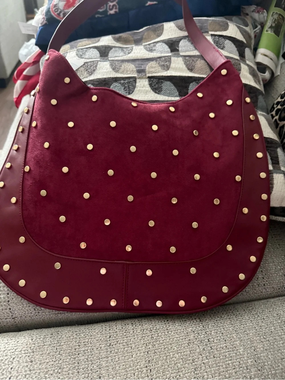 🍂NEW🍂Stylish Women's Red Hobo Shoulder Suede Studded Bag🍁
